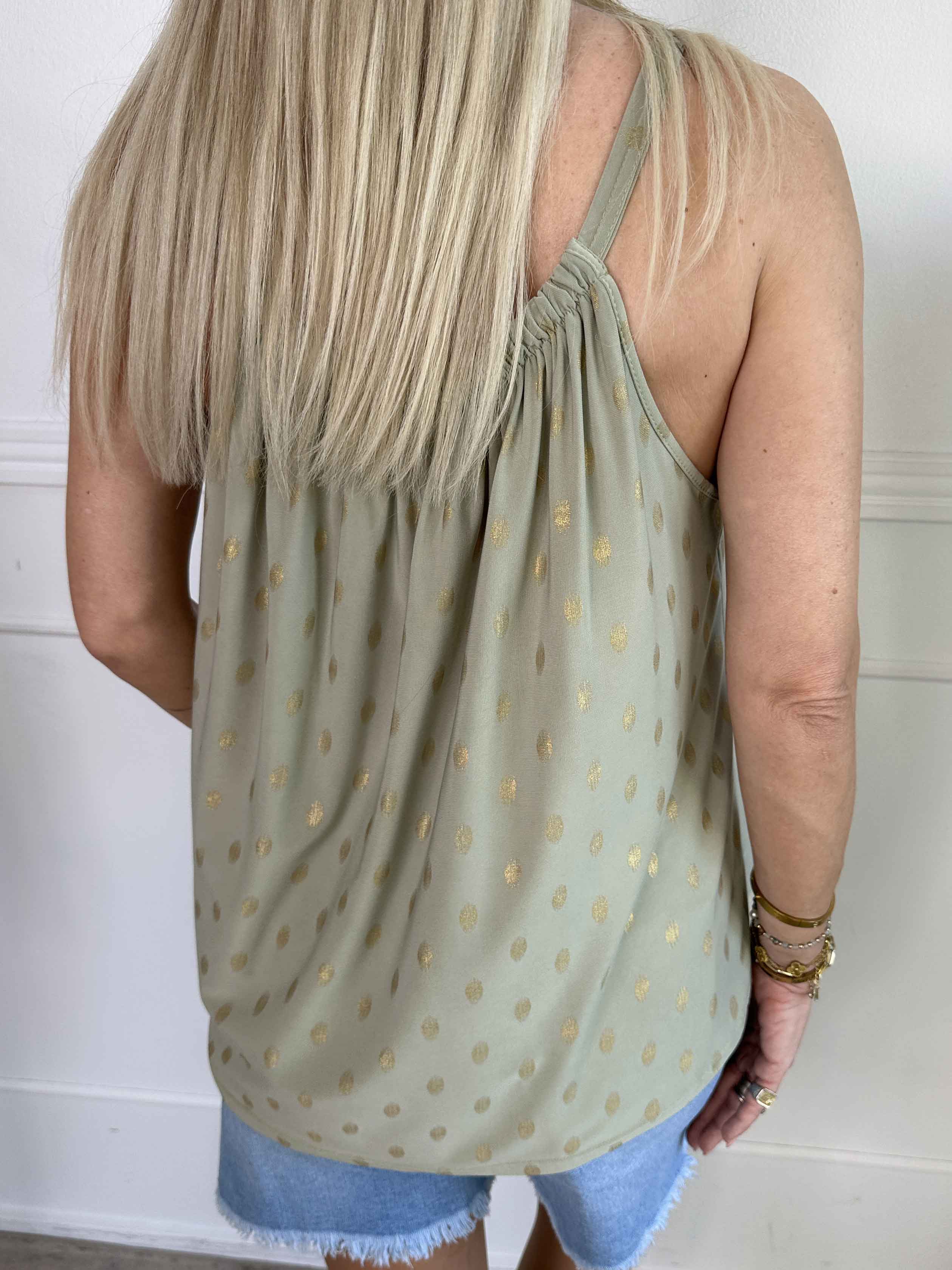 Sunlove Dot Top - Topp med elastiskt band och guldprickar